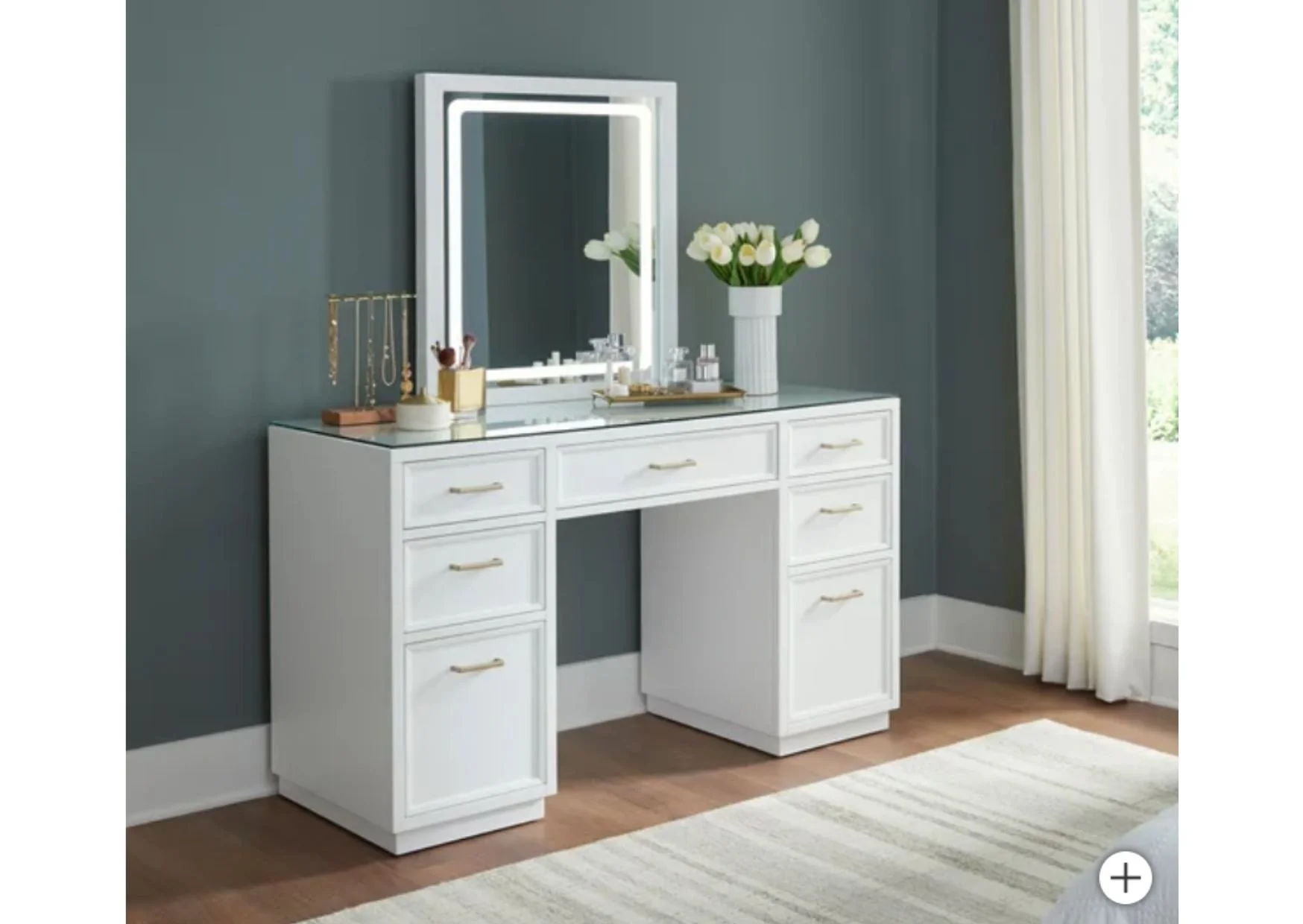 54" White Makeup Table with LED Lighted Mirror
