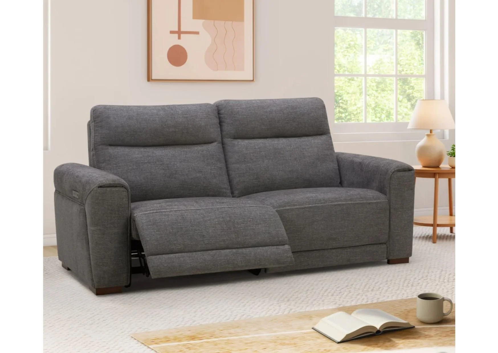 Aiden & Ivy Dark Grey Fabric Power Reclining Sofa