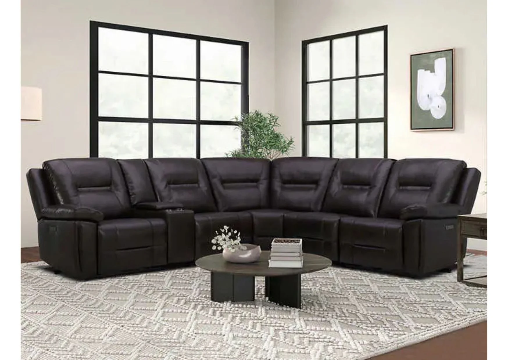 6-Piece Dark Brown Top-Grain Leather Power Reclining Sectional
