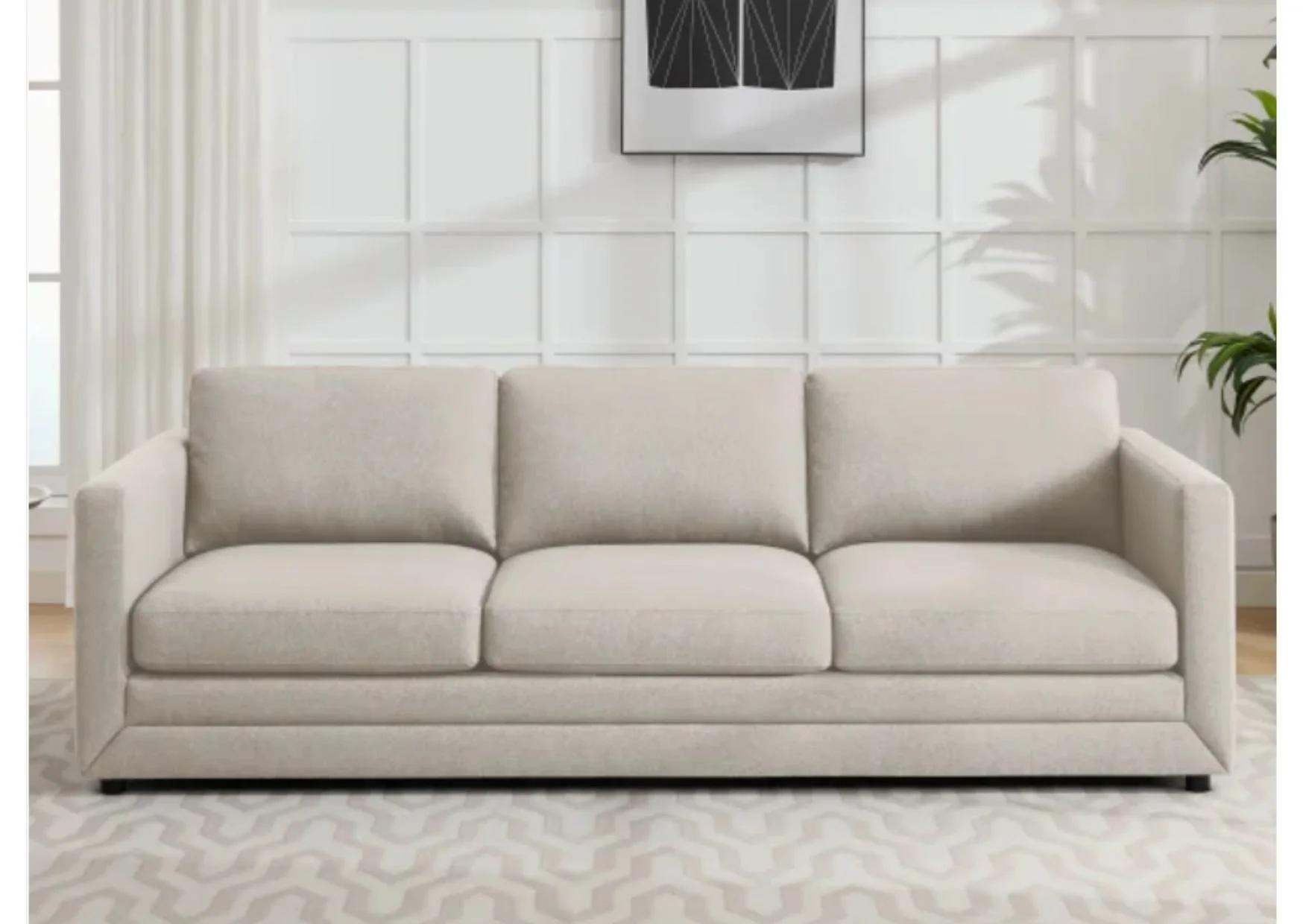 Light Beige Fabric 3-Seater Sofa