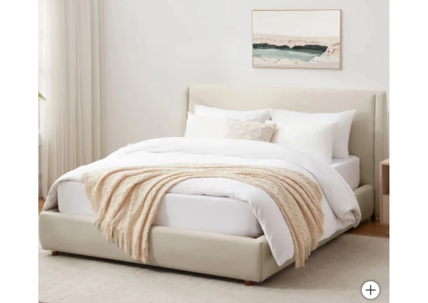 Aiden & Ivy Cream Fabric Upholstered Bed