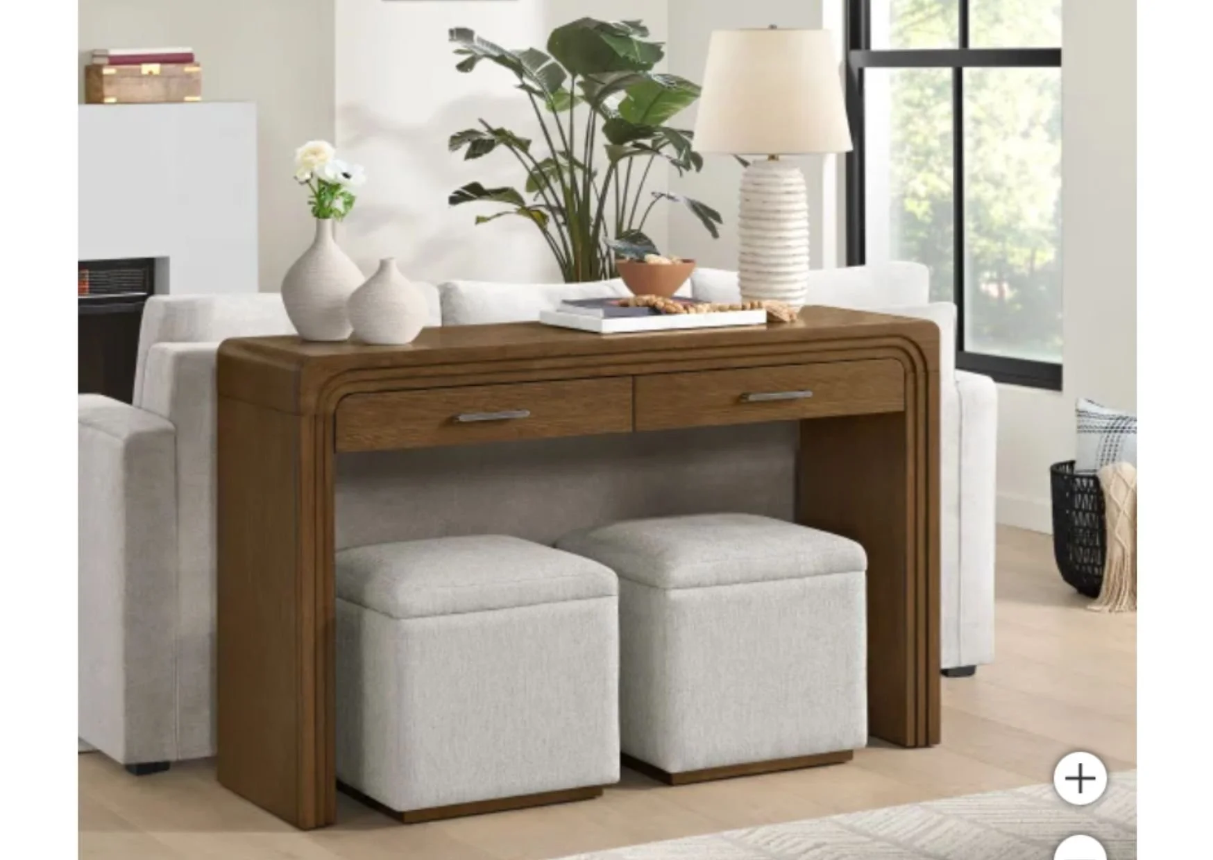 Console Table with 2 Storage Ottomans