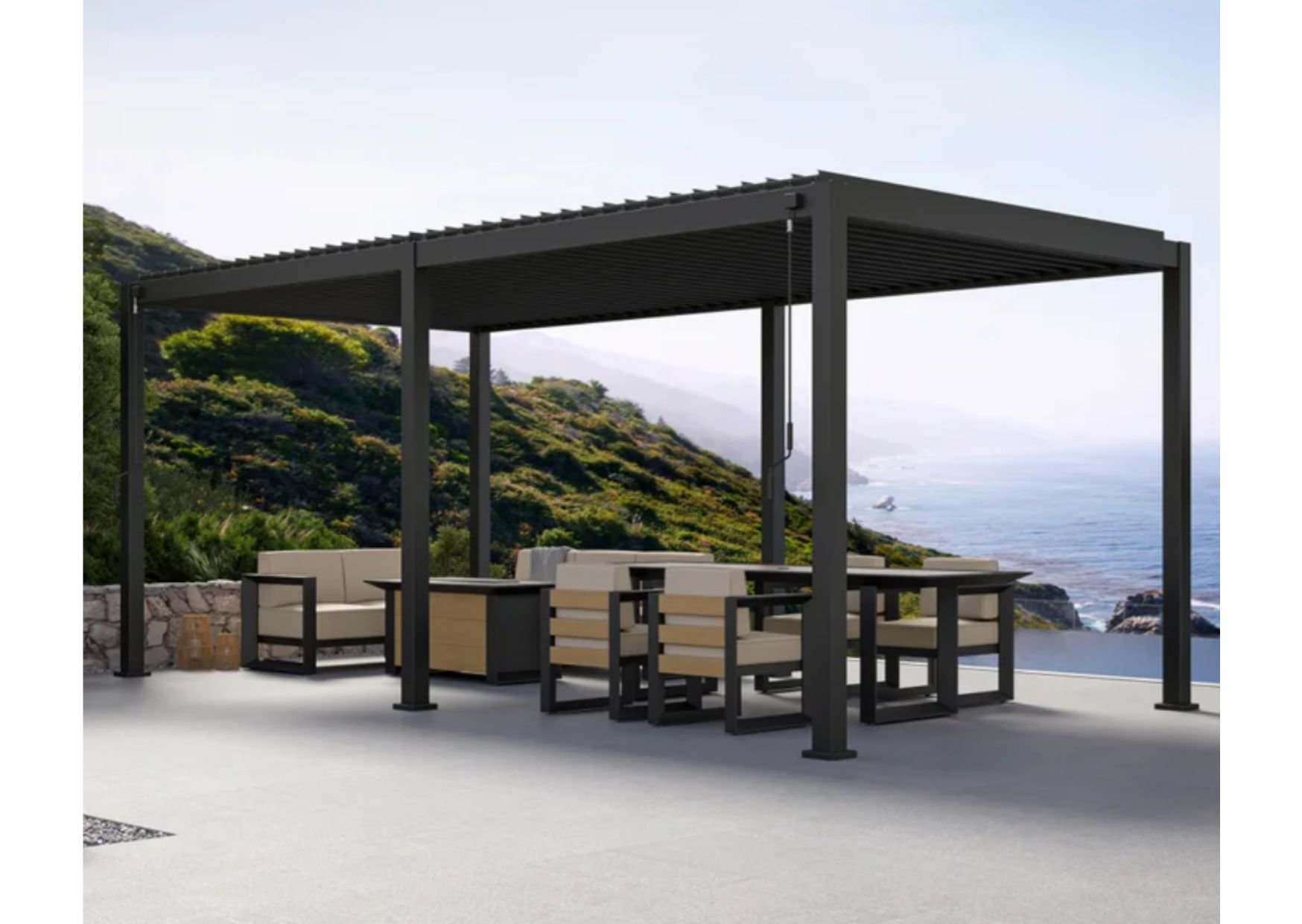 Mirador 10 ft. x 20 ft. Adjustable Louvered Aluminum Pergola in Charcoal Grey