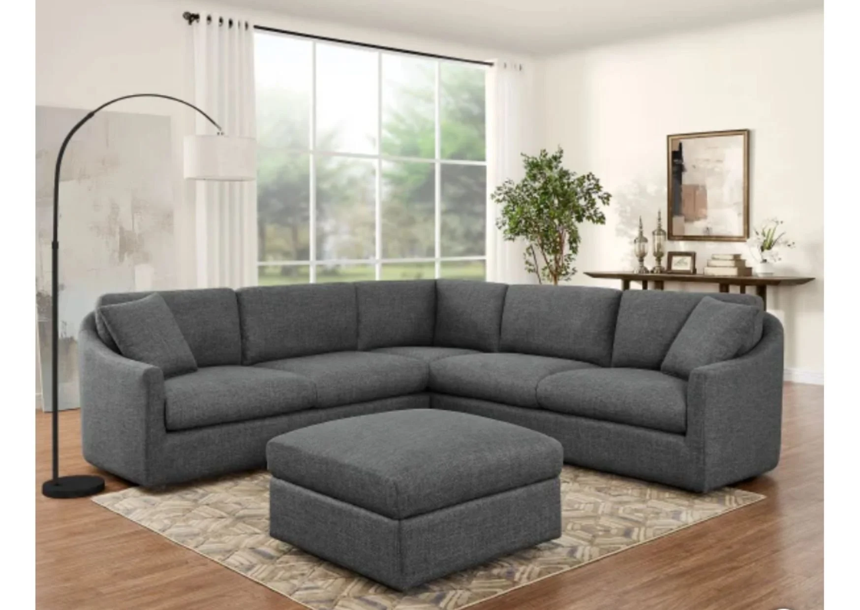 3-Piece Dark Grey Fabric Sectional with Ottoman