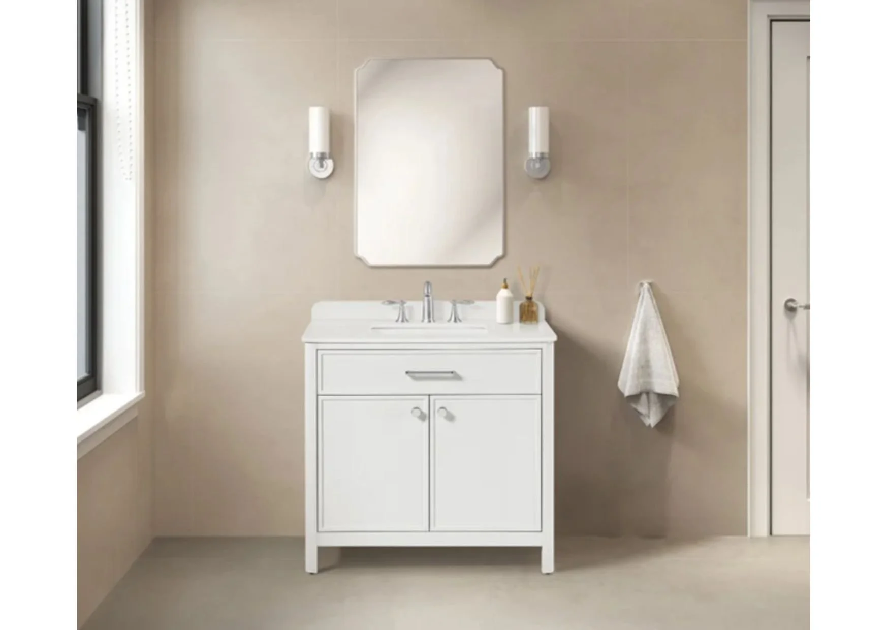 OVE Decors 36" Margie Vanity in White Finish with Quartz Countertop