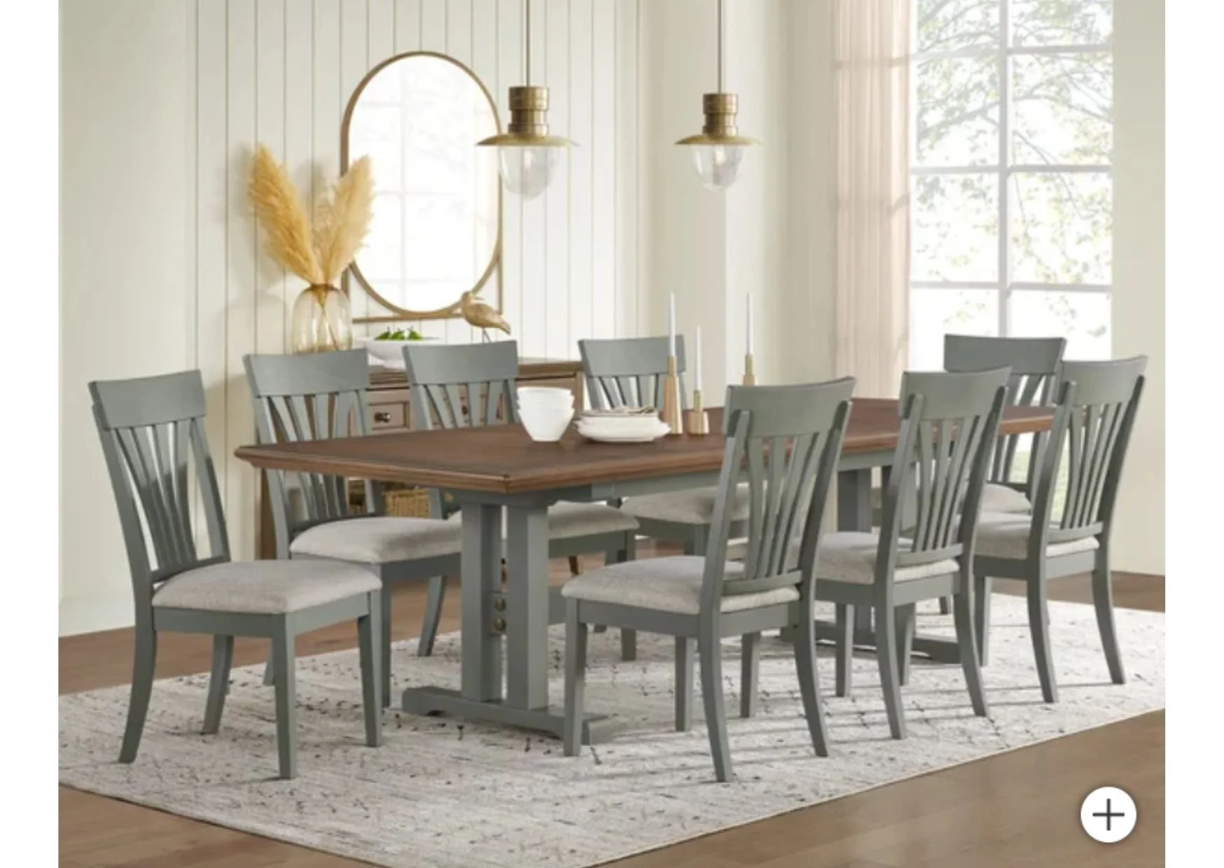 9-Piece Two-Toned Dining Room Set in Light Green and Oak Colour