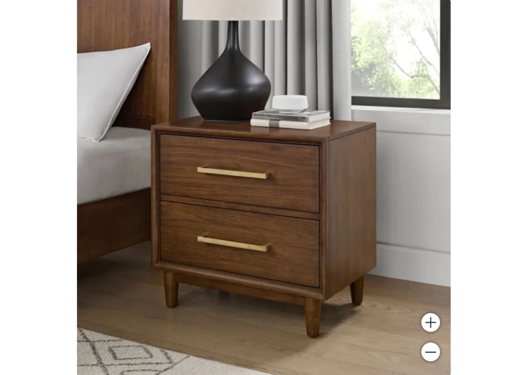 Dark Walnut Nightstand with 2 Drawers