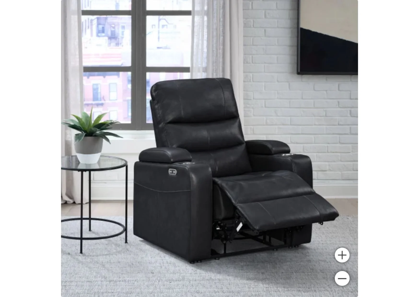 Black Top-Grain Leather Home Theater Power Recliner