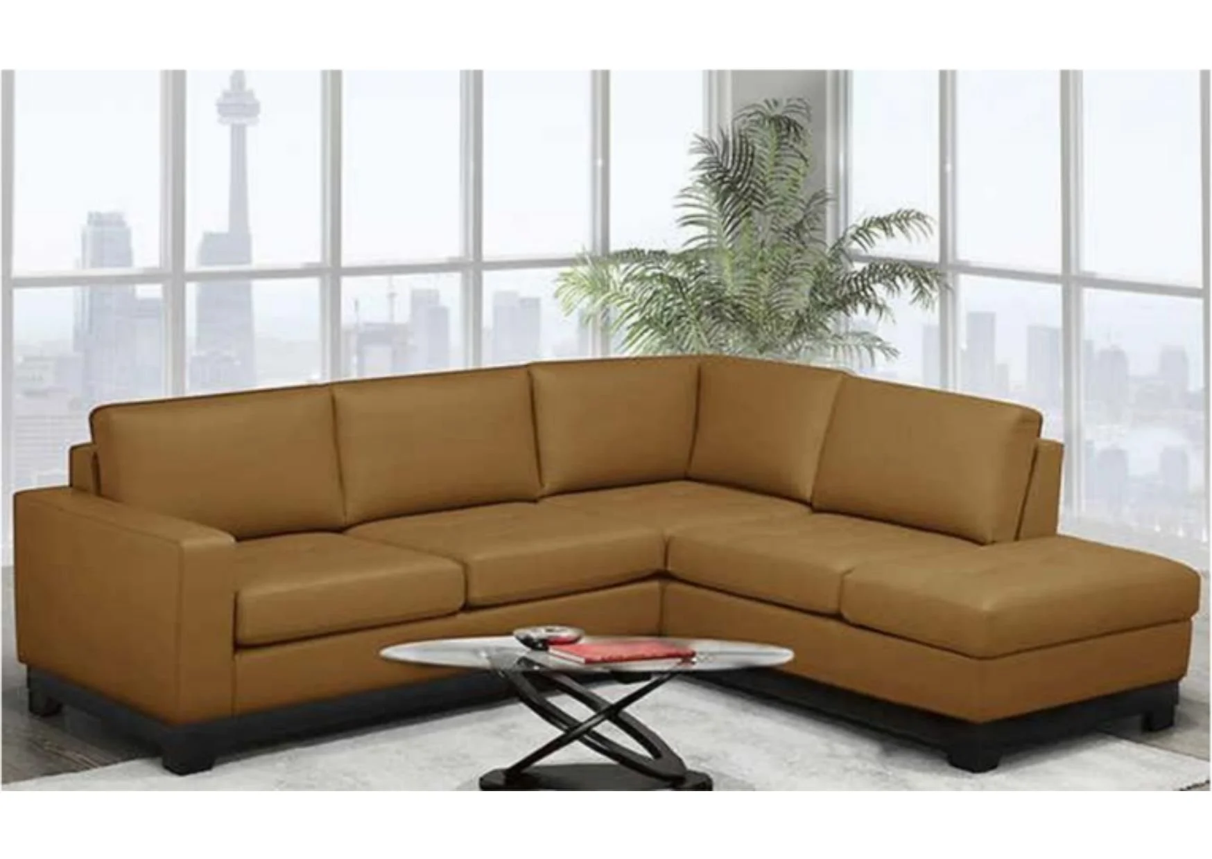 Lind 2-Piece Rich Rust Leather Right Hand Facing Sectional with Storage
