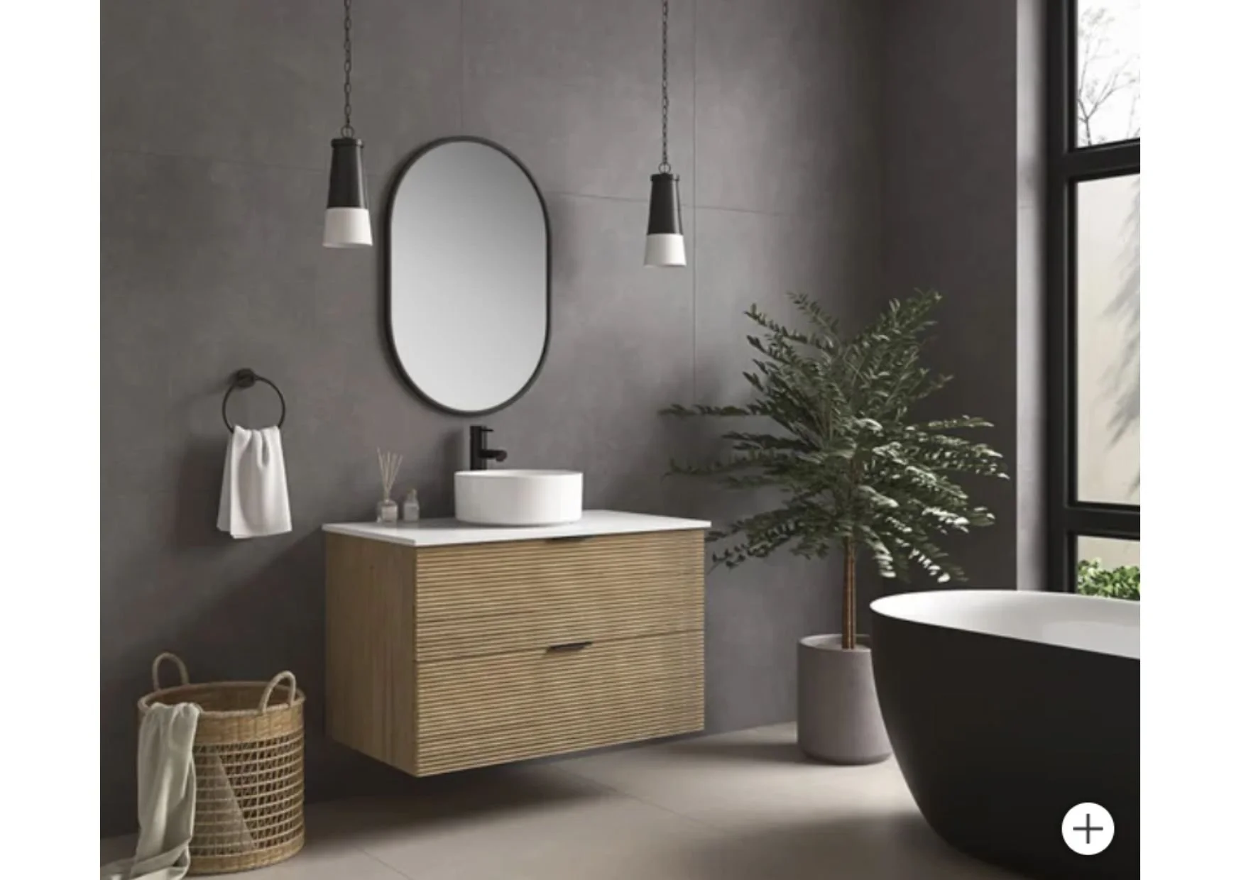 36" Walnut  Wall-Mount Vanity with Engineered Stone Top