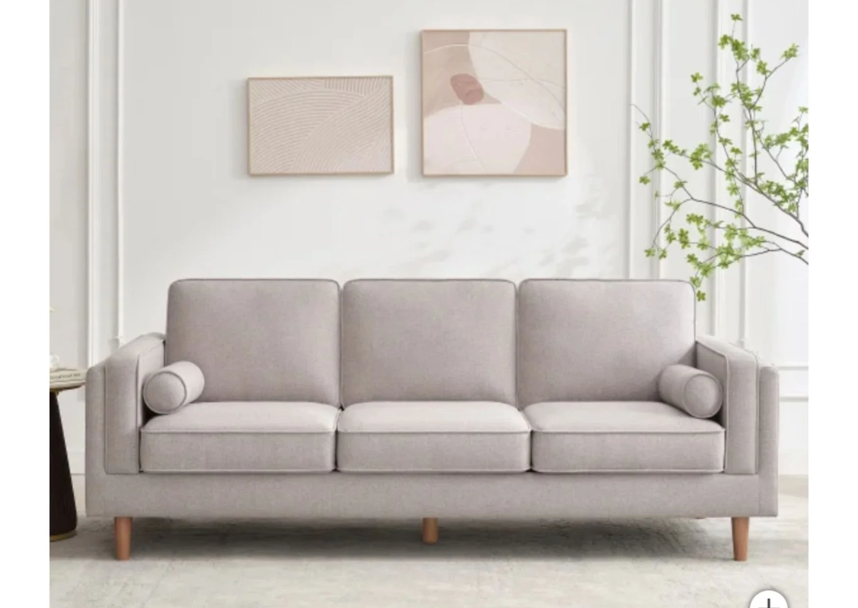 Light Grey Fabric 3-Seater Sofa with Bolster Side Pillows