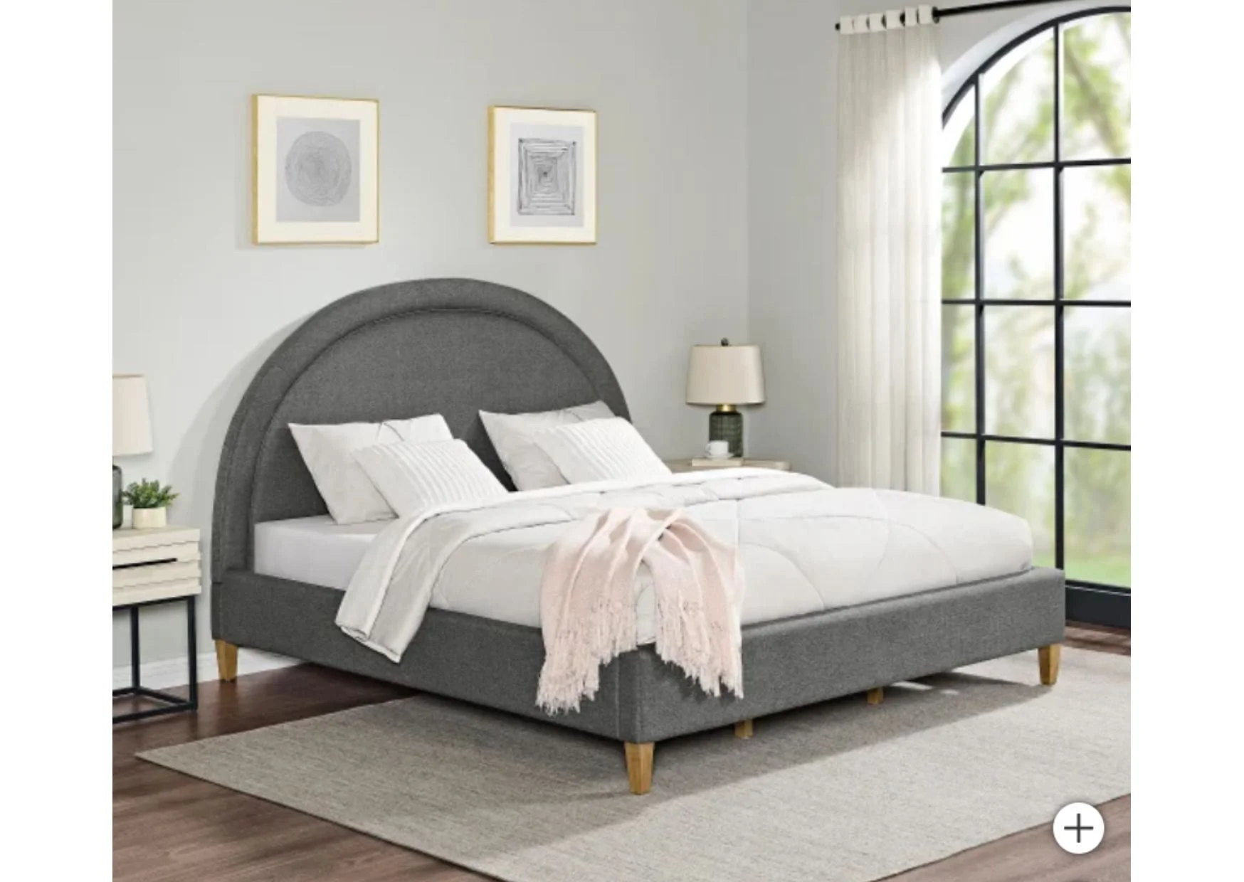 King Dark Grey Upholstered Bed with Semi-Circle Headboard