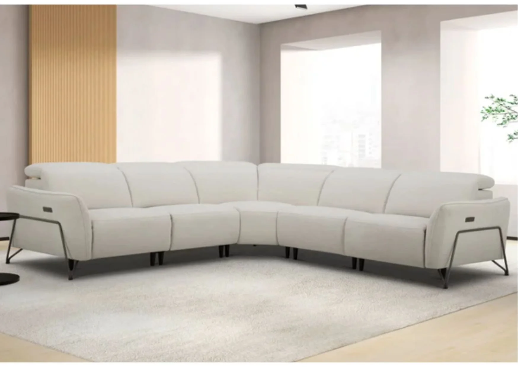 Aiden & Ivy 5-Piece Cream Fabric Power Reclining Sectional