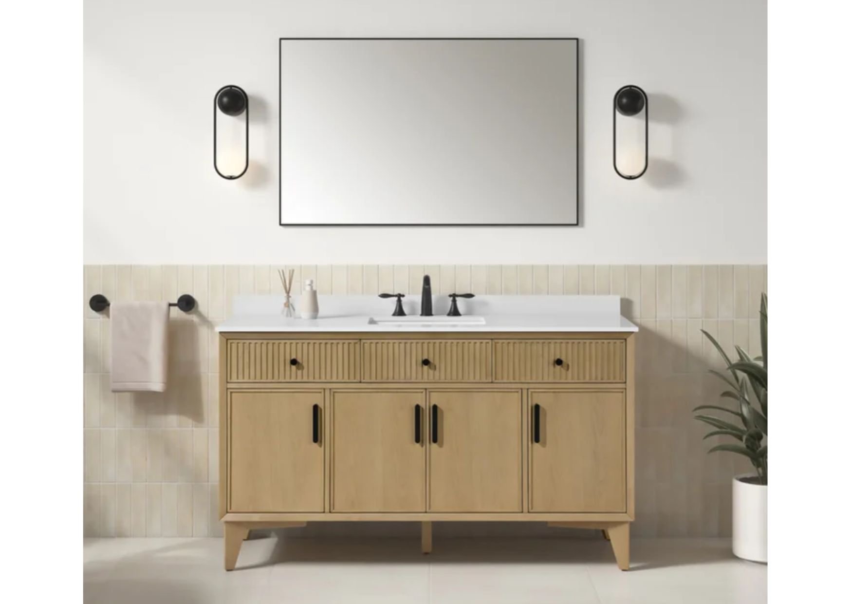 OVE Decors Marina 60" Vanity in Marcona Finish with Quartz Countertop