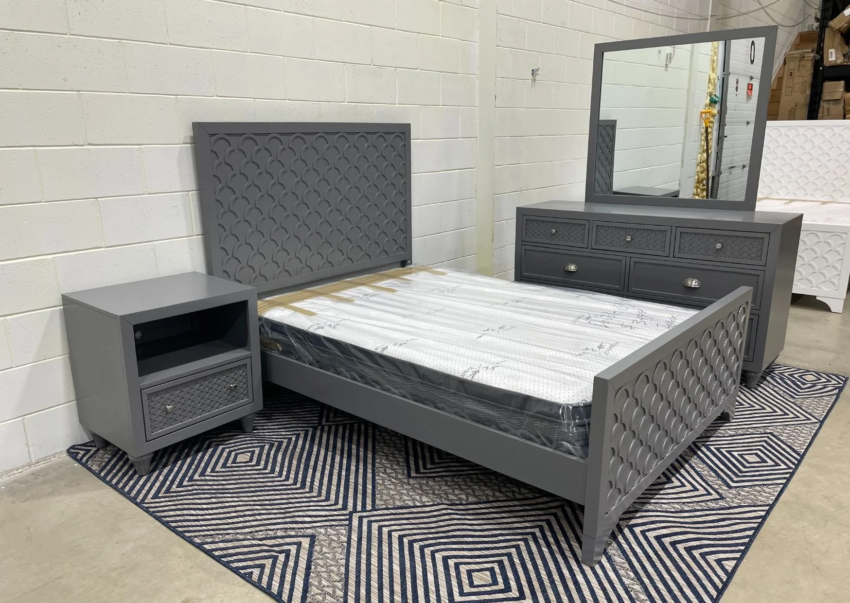 4-Piece Grey Double Indonesian Style Bedroom Suite