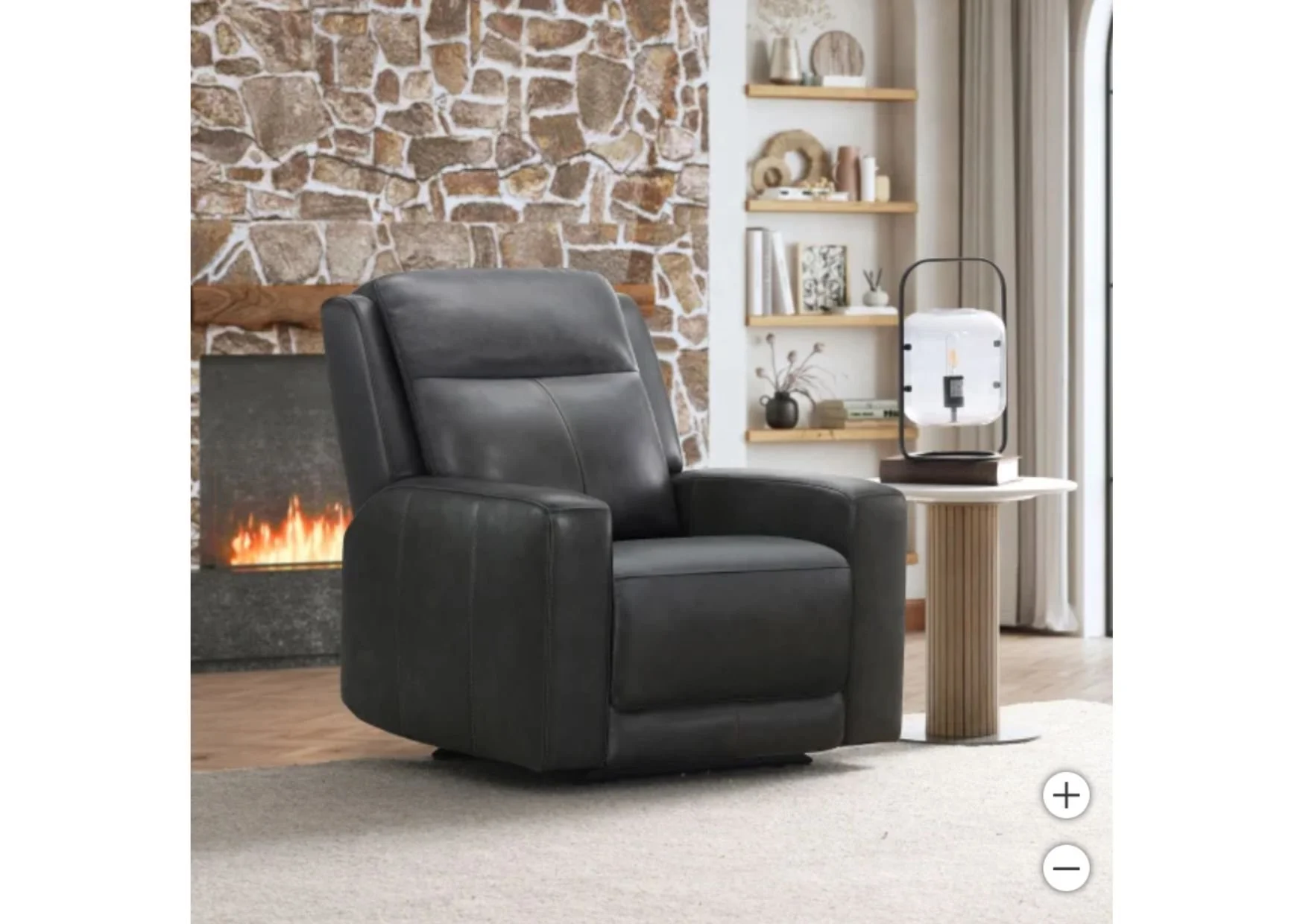 Dark Grey Top-Grain Leather Zero Gravity Power Recliner with Power Headrest