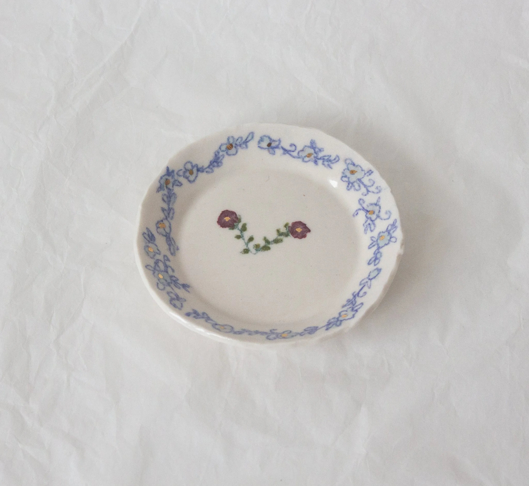 Cornflower Footed Catchall Plate- Blue