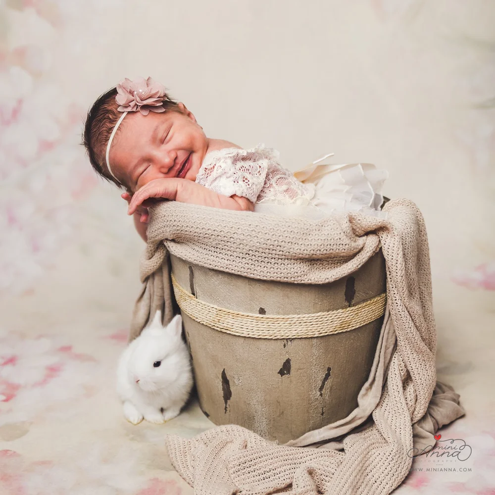 Newborn sleeping in basket