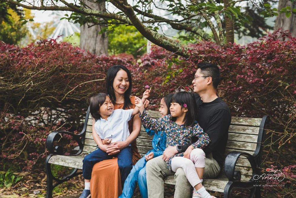 Coordinated family outfit during fall session at Music Concourse, San Francisco