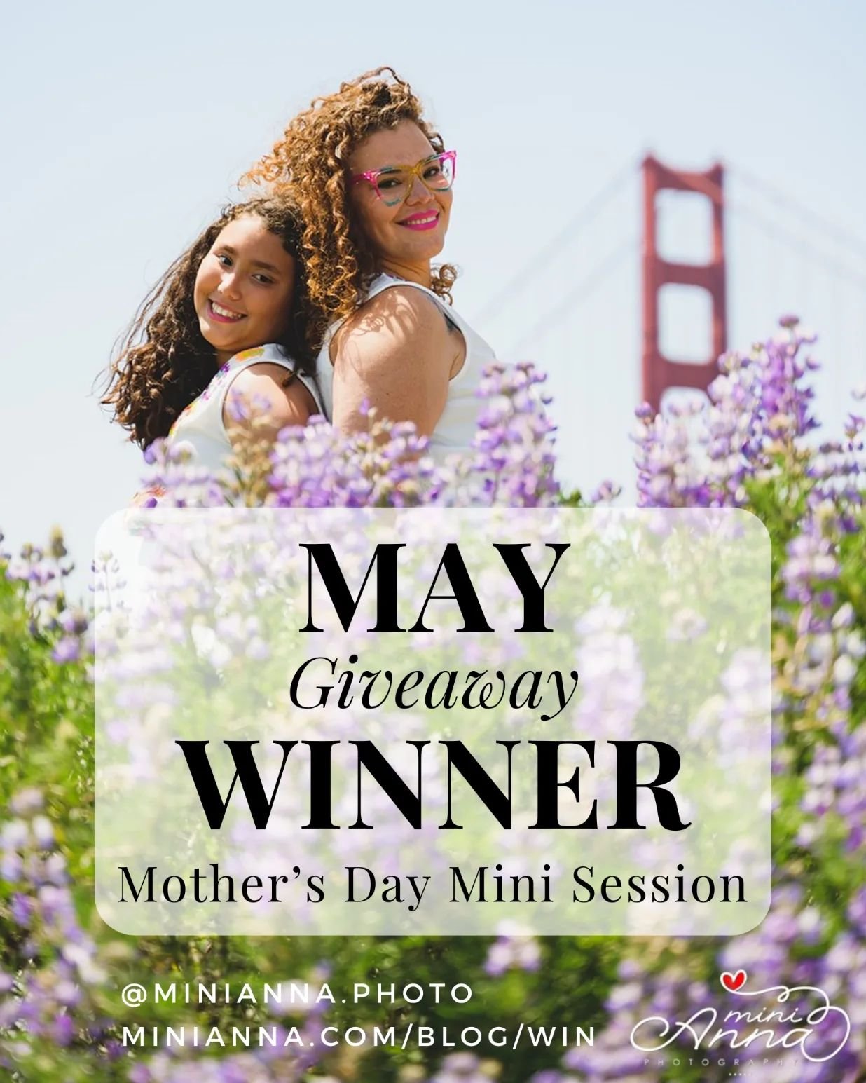 This is the moment you have been waiting for! Winner announcement! 
...
And the winner is...
@thwang !!!
Congrats Tiffany! You have 24 hours to respond and get your spot at the Mother's Day Pop Up Mini Session on May 11th. 

Next month's giveaway pos