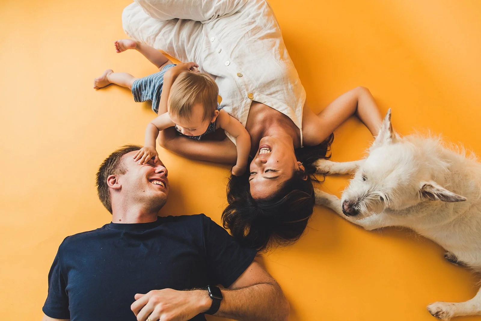 Cozy pet portrait setup with family in San Anselmo
