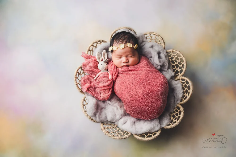 Newborn sleeping in basket