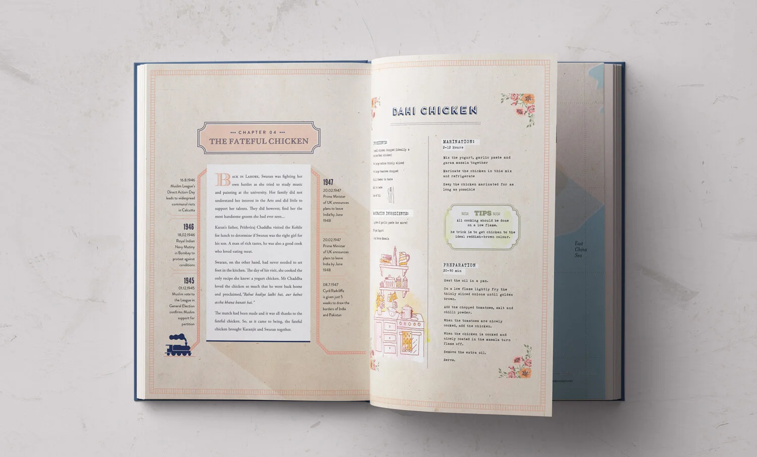 The book has a running factual timeline layered with the memories from Swaran’s past. Each decade reflects a graphic style relevant from that time.