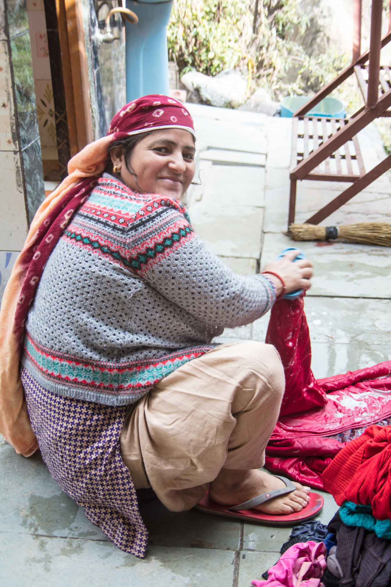 Woman washing clothes in Barnet, India