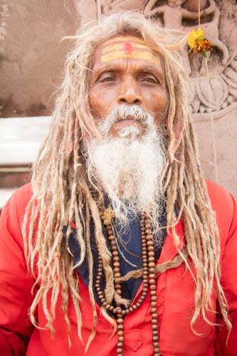 Devotee at the Mahabodhi Temple, Bodh Gaya, India