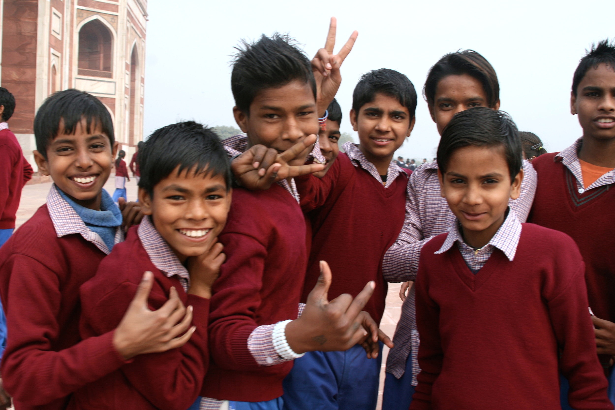 School boys at Jama Masjid Mosque, Dehli, India