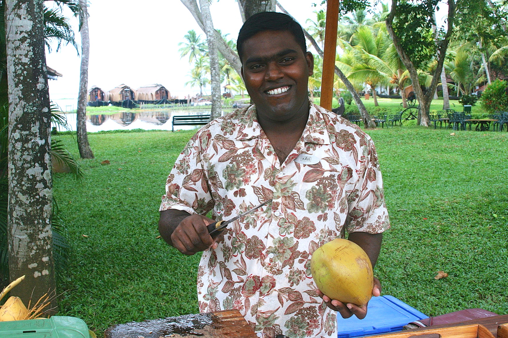 Coconut vendor, Kumarakom, Kerala, India