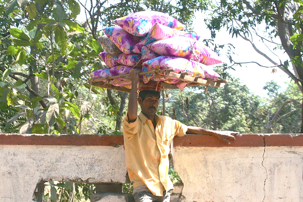 Man hauling bags in Dehli, India