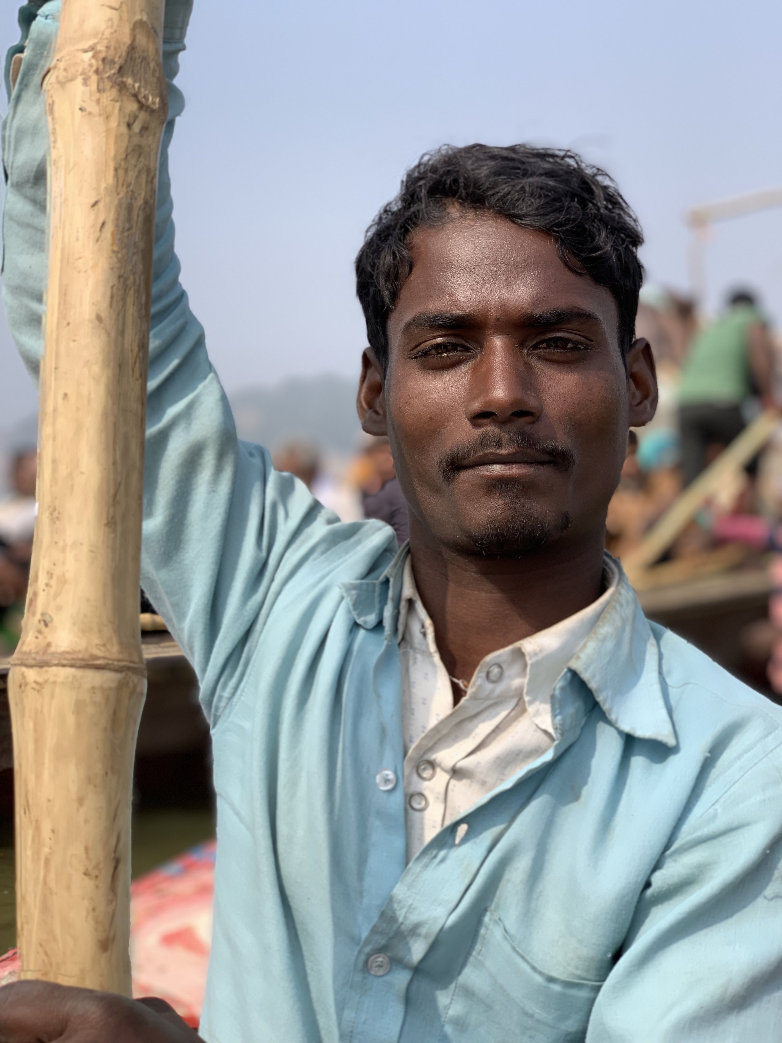 Boatman for the ride out to the Sanga for Holy dip in Ganges, Prayagraj, India