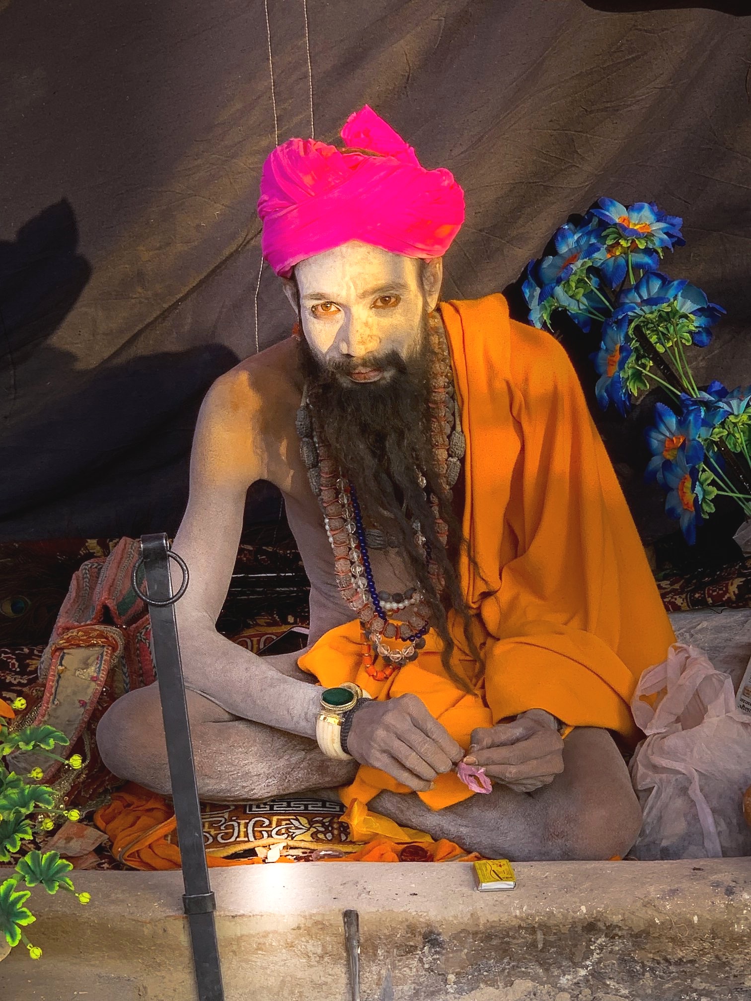 Sadhu at the Juna Akhara tents, Kumbh Mela, Prayagraj, India