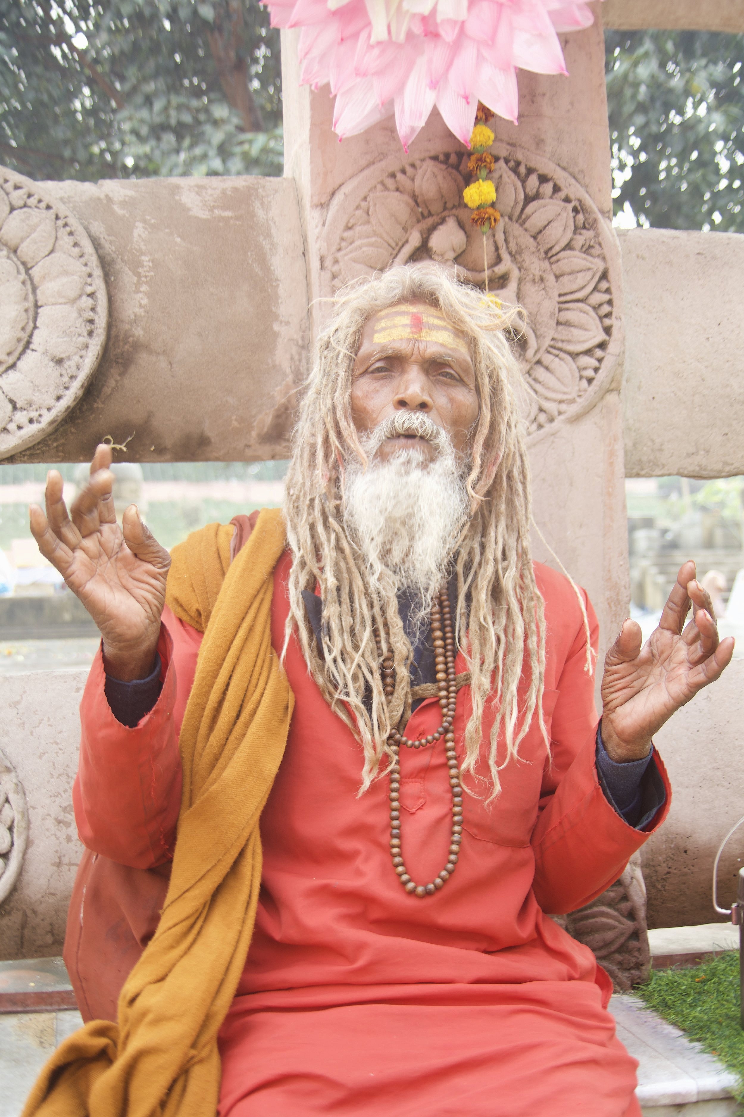 Pilgrim at Mahabodhi Temple, Bodh Gaya, India