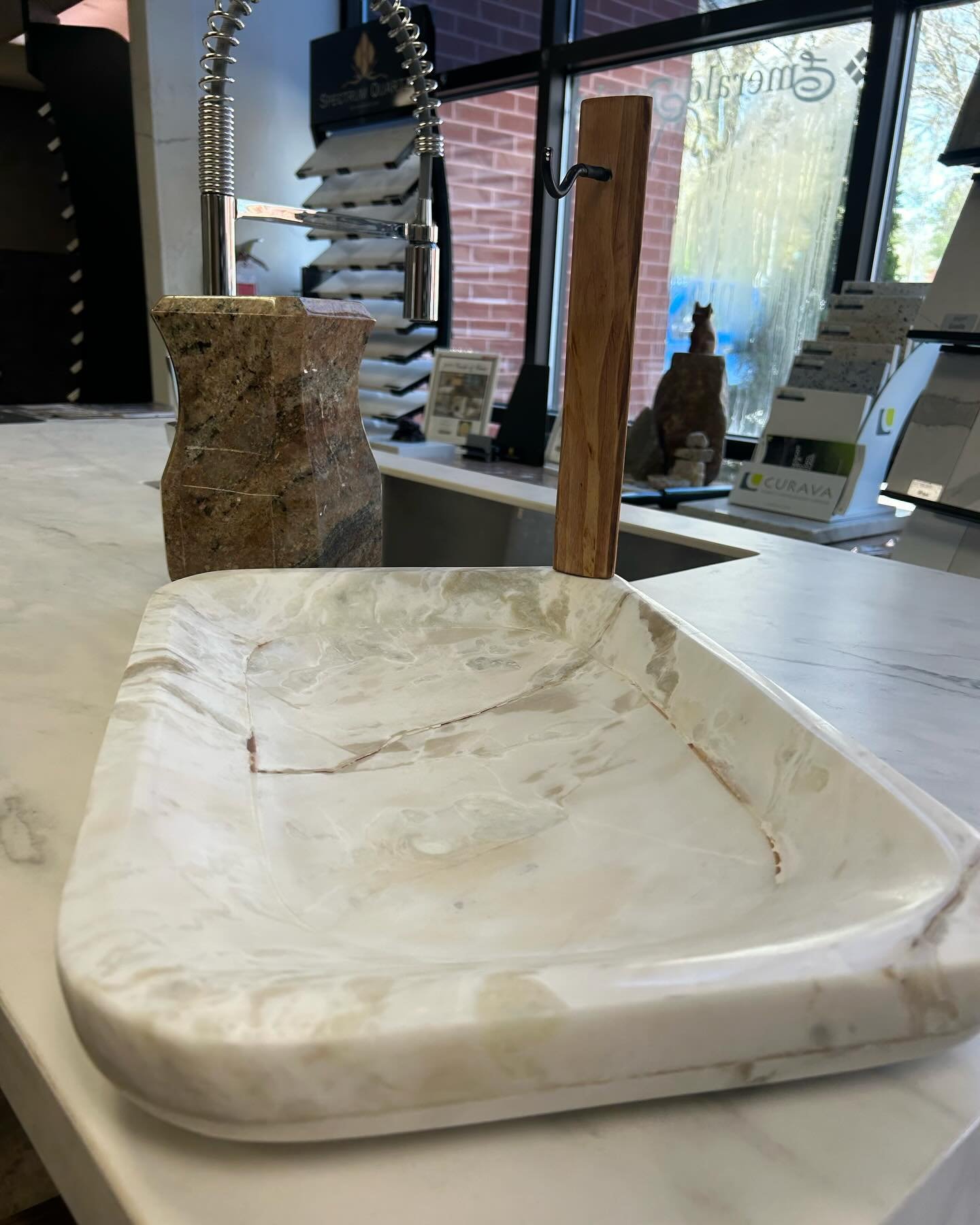 April so far! Let&rsquo;s see what the rest of the month brings

1. Our artisans made a dish made of Calacatta Borguini #Marble. Come and ask what else they can #handmake

2. Wrapping up on this *amazing* and unique #masterbathroom. #Porcelain #vanit