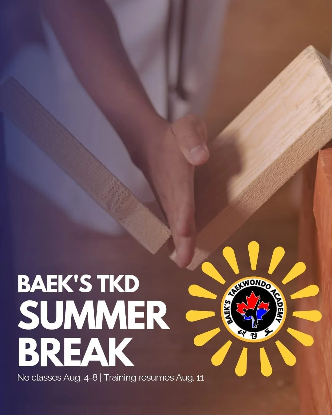 🌞 Summer Break Alert! 🌞
Baek&rsquo;s Taekwondo Academy will be closed from August 4&ndash;8 for a short summer break.
Enjoy the rest, stay active, and we&rsquo;ll see you back in class on August 11! 💪🥋

#BaeksTKD #TaekwondoLife #SummerBreak #Chil