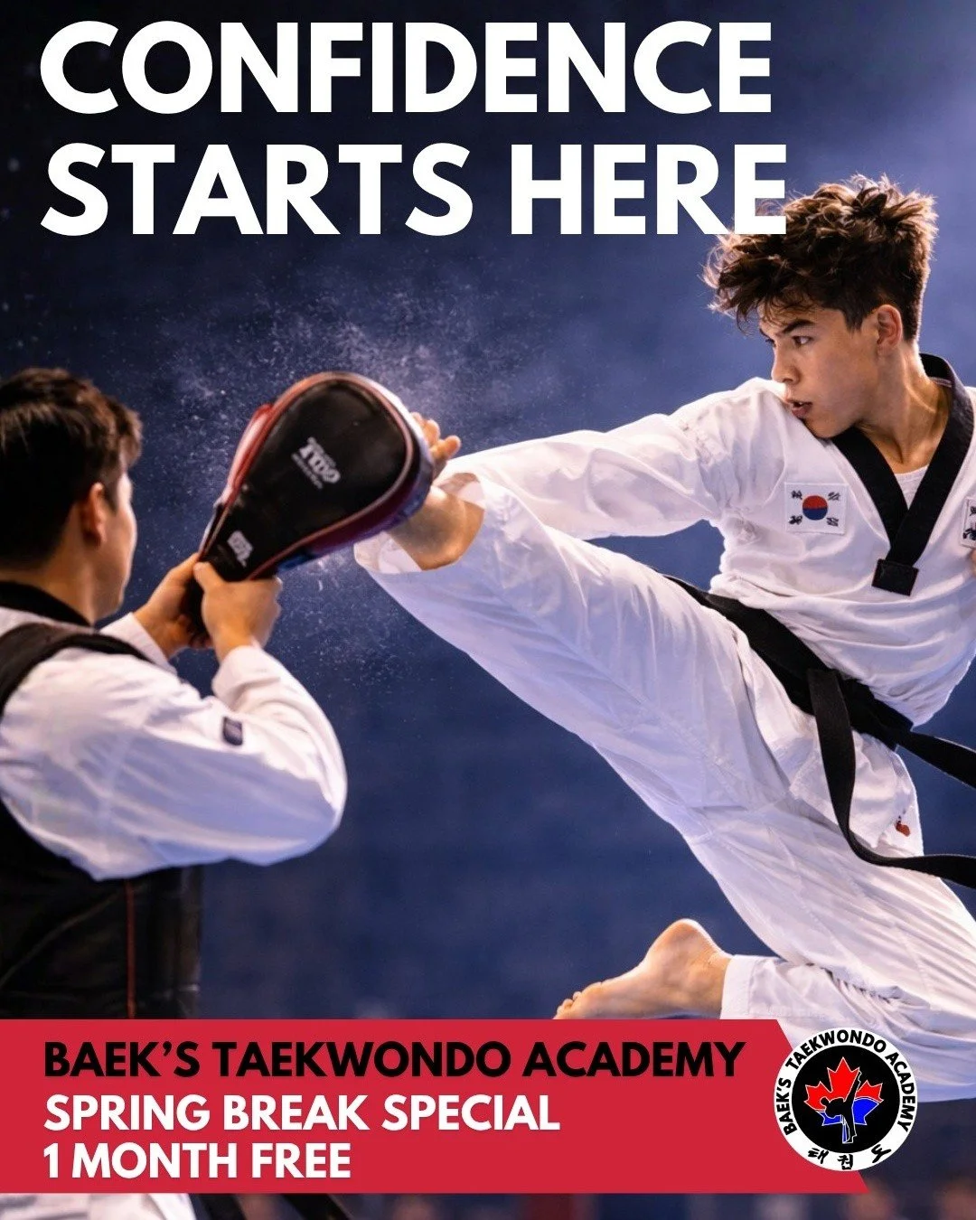 Train with purpose. Build real skill. Earn your confidence.

At Baek&rsquo;s Taekwondo Academy, students develop speed, strength, and precision through focused, high-level training.

🎉 Spring Break Special: Get 1 Month FREE when you join our annual 