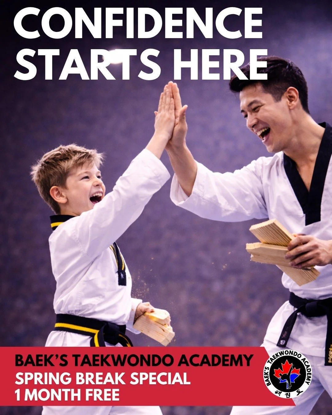 Confidence is built &mdash; one success at a time.

At Baek&rsquo;s Taekwondo Academy, kids develop focus, discipline, and self-confidence in a positive, structured environment.

🎉 Spring Break Special: Get 1 Month FREE when you join our annual prog