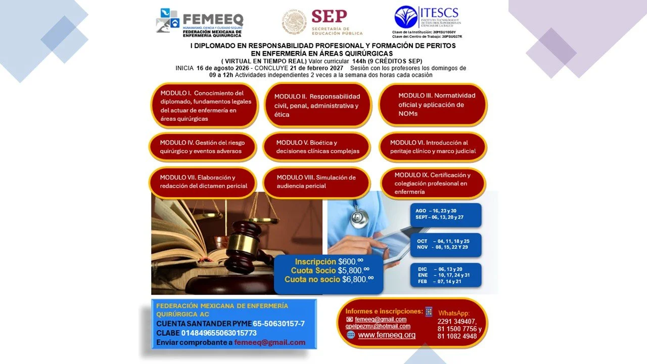 DIPLOMADO DE FORMACIÓN DE PERITOS EN ENFERMERÍA DE ÁREAS QUIRÚRGICAS
