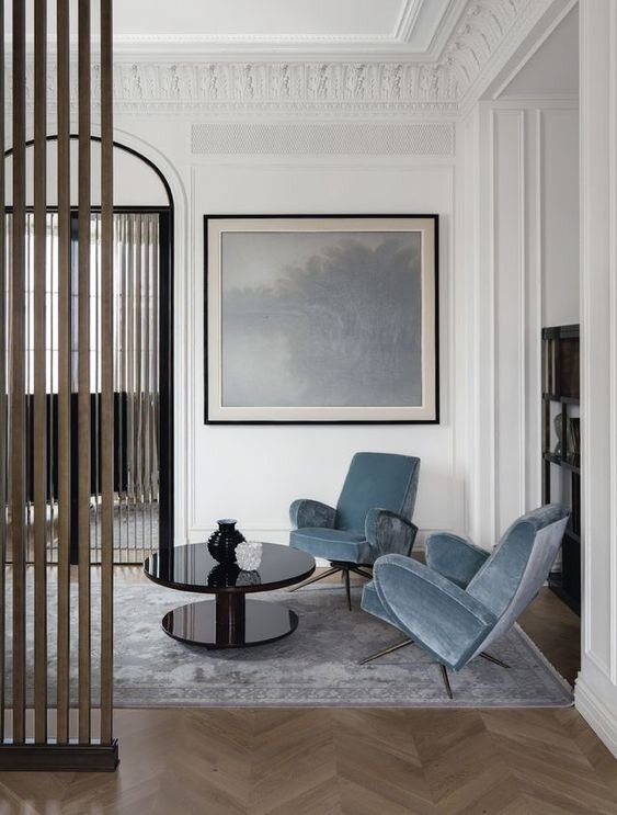 Parquet flooring in bad shape? Consider playing with a more modern pattern, like chevron. Source link .