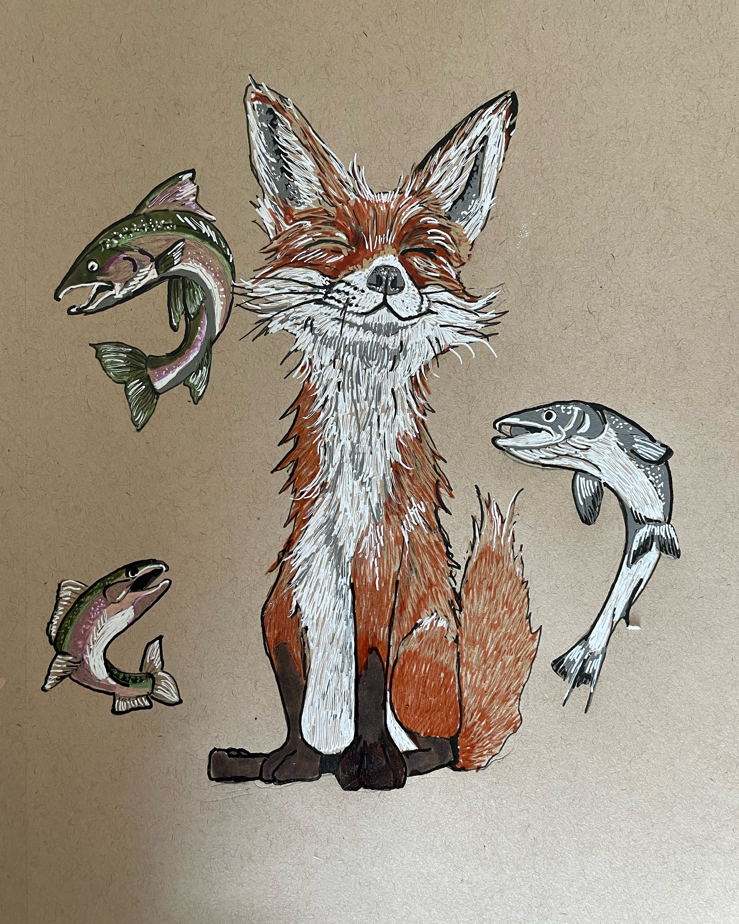 Happy Fox (pen and ink on paper, 2024)