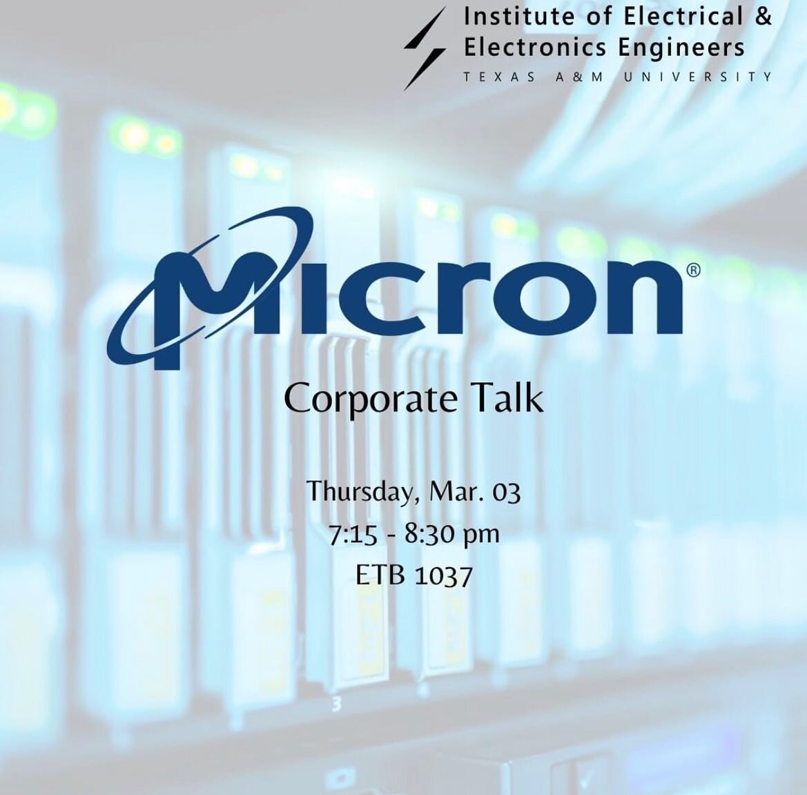 MICRON CORPORATE TALK
MAR 03 | 7:15 - 8:30 | ETB 1037