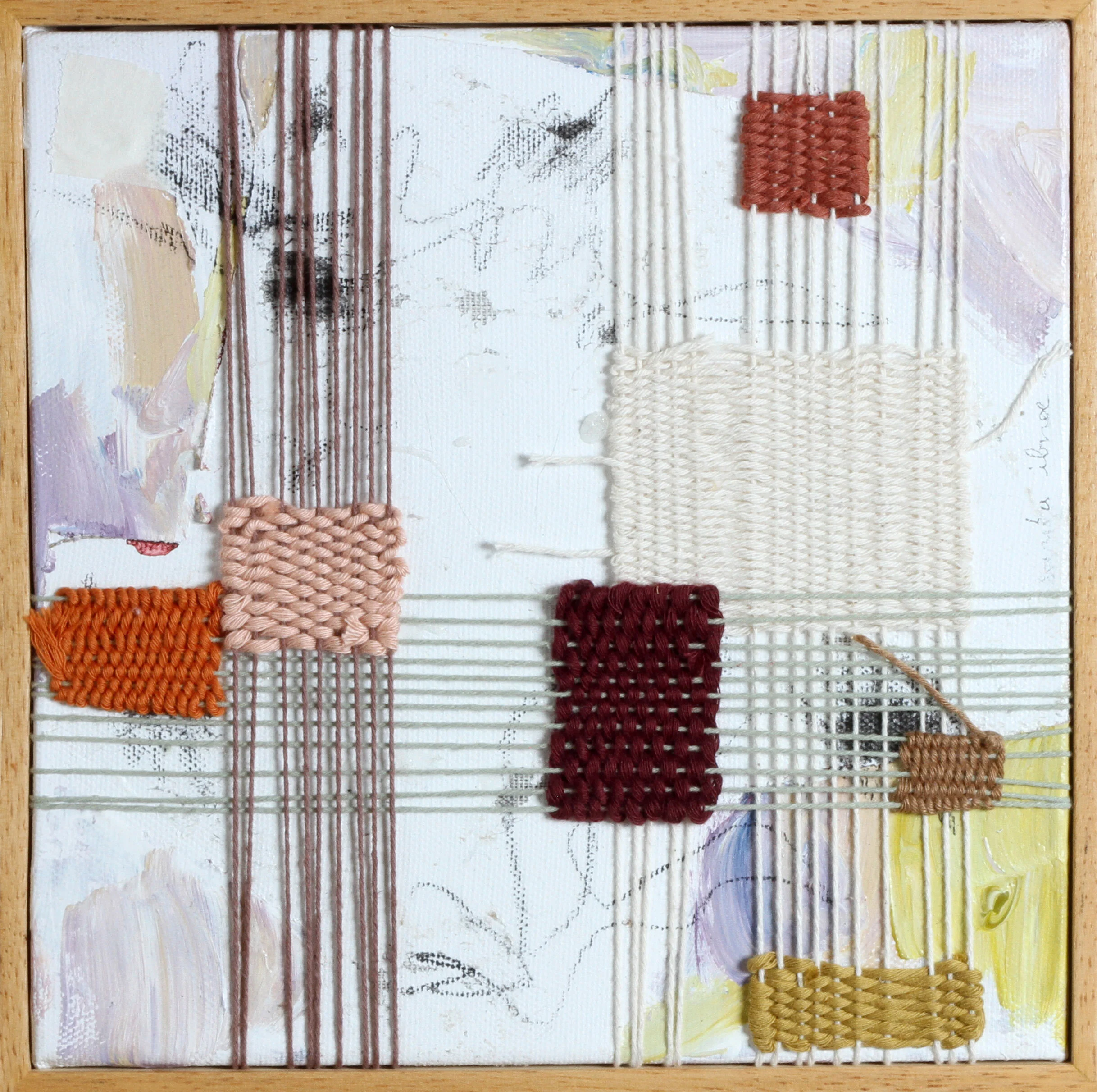 Sarita Ibnoe A series of layers 2020 used canvas, yarn and fibre, 20 pieces 21.3 x 21.3 cm each