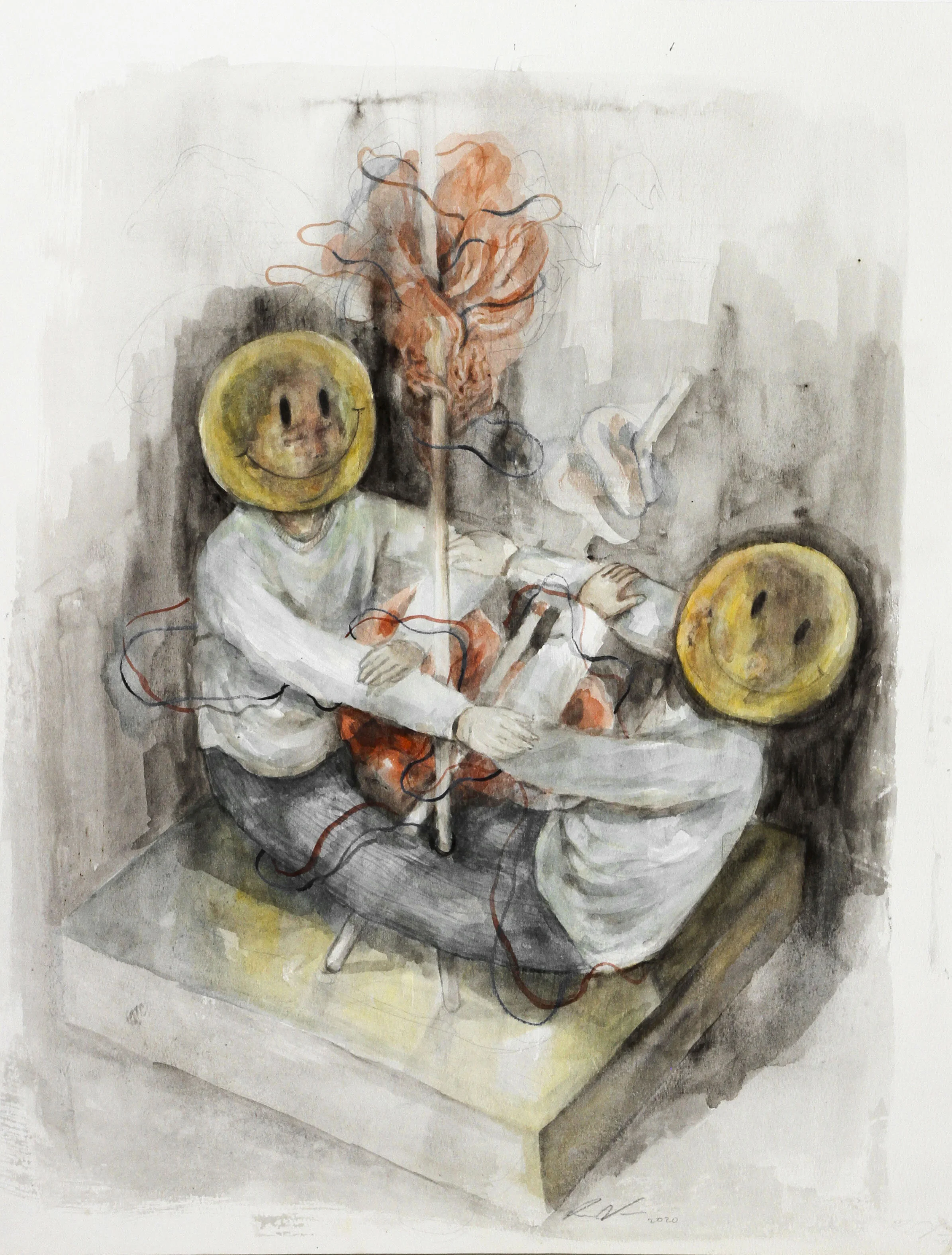 Restu Ratnaningtyas Stuck together 2020 watercolour on paper, 57 x 45 cm