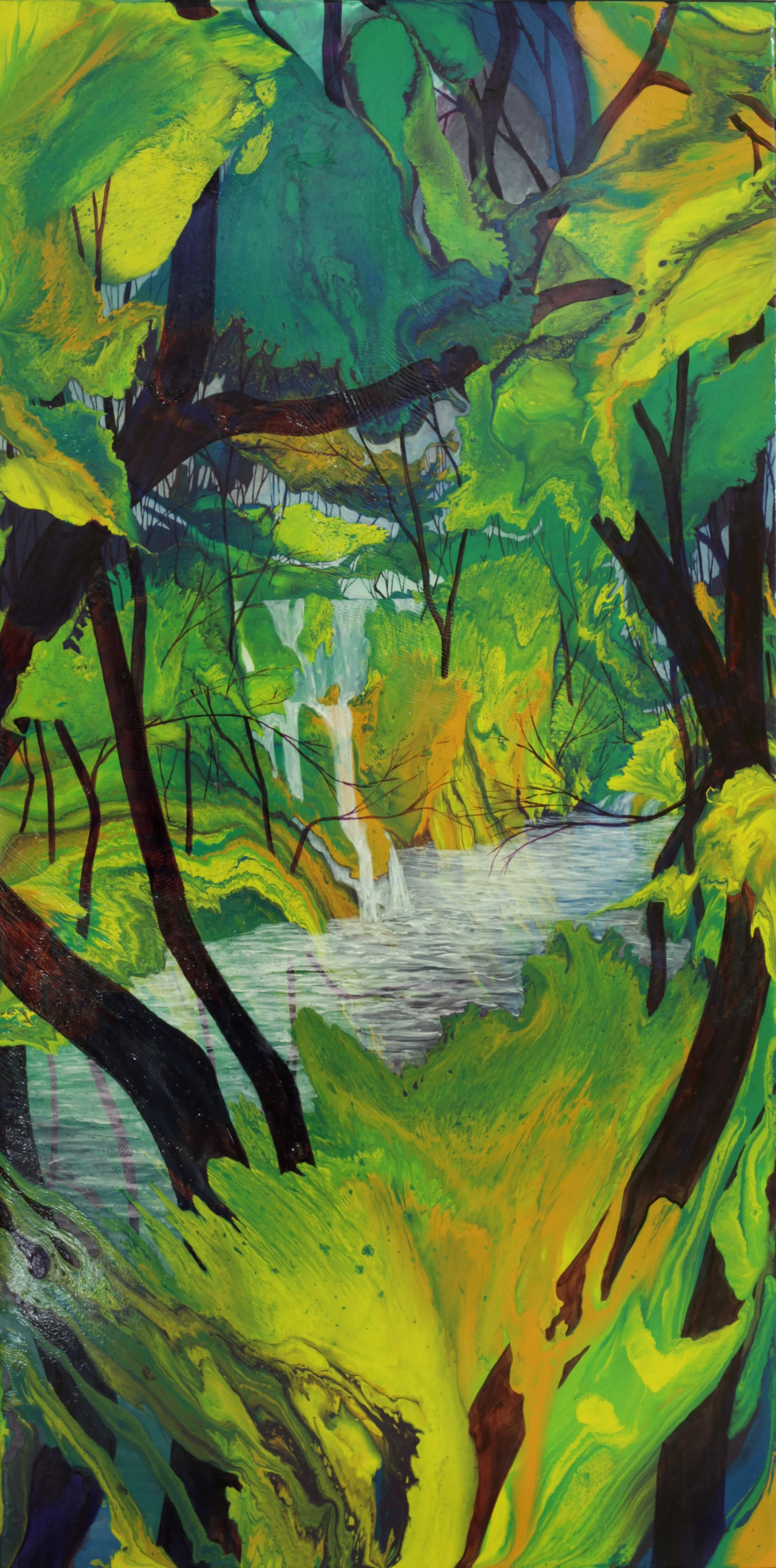 Restu Taufik Akbar Hol(y)day self healing&nbsp;2020 enamel, vitrail and oil on canvas, 140 x 70 cm