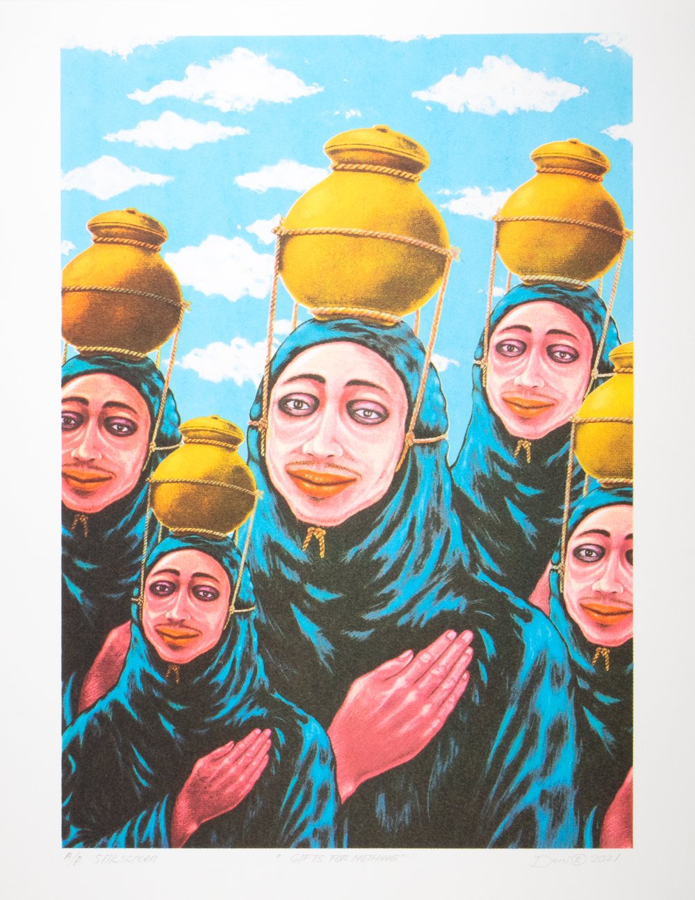  Deni Rahman,  Gifts for nothing  2021, silkscreen, 50 x 42 cm 