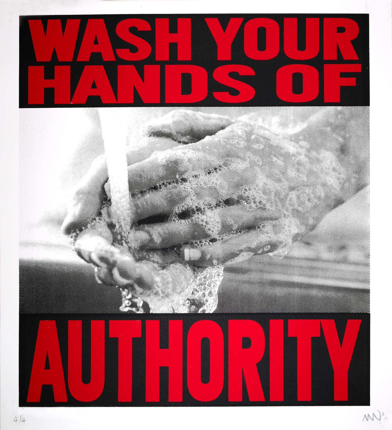  Matthew Newkirk,  Wash your hands of authority  2023, silkscreen, 50 x 45 cm 