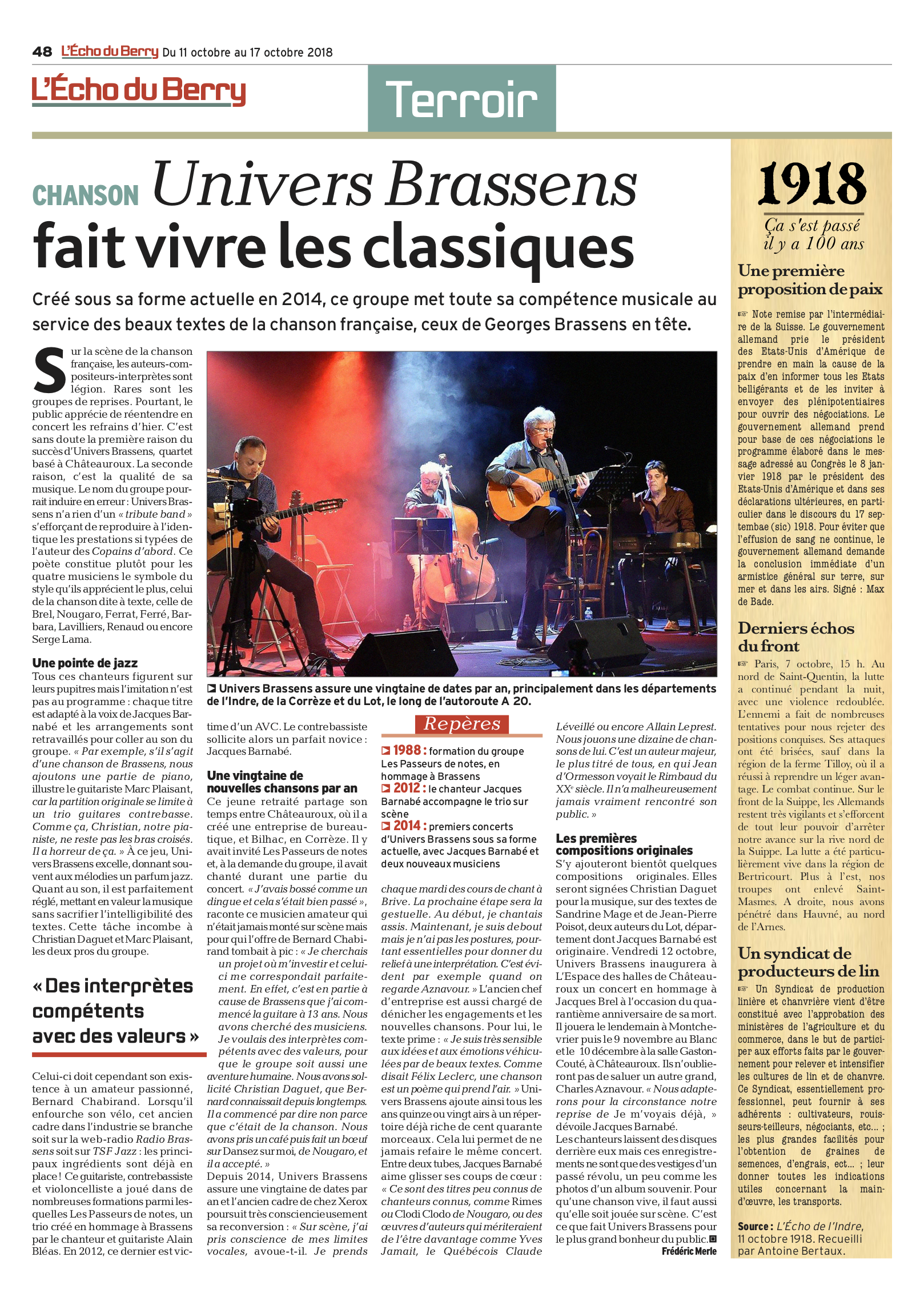 L'Echo du Berry - Univers Brassens fait vivre les classiques