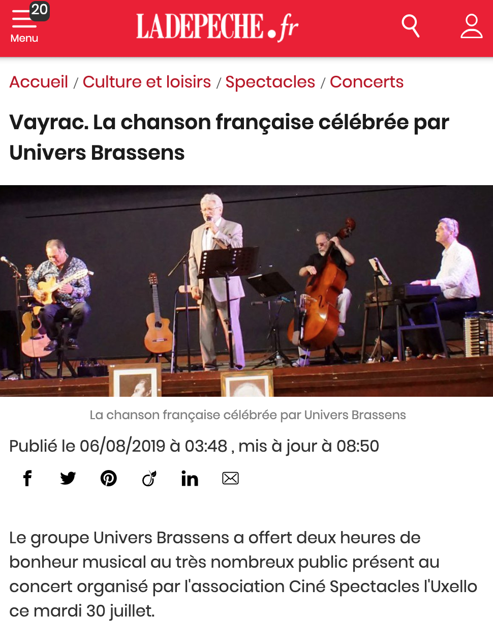 La Dépêche - Vayrac. La chanson française célébrée par  le groupe  Univers Brassens